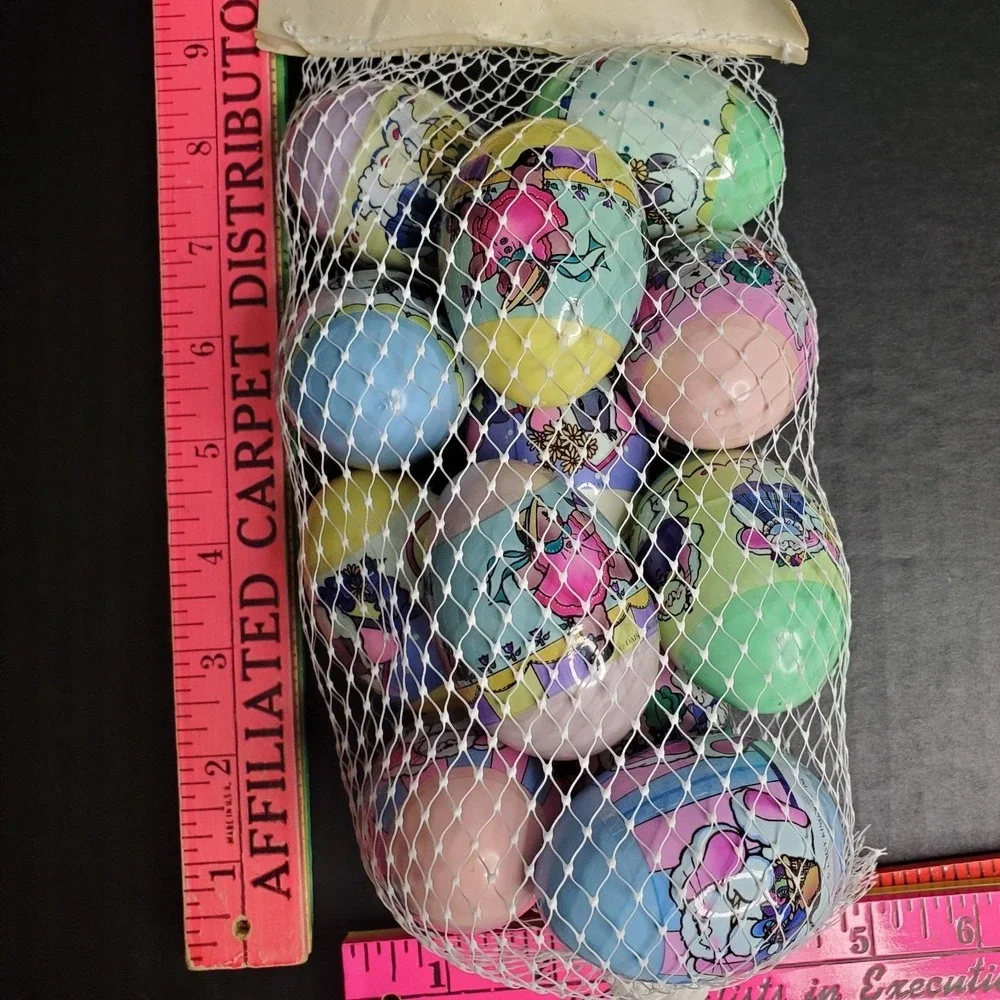 NOS Vintage‎ Plastic Easter eggs 12 Multicolored w/Wraps For Tiered Tray Display